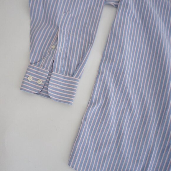 Stafford Blue White Pinstripe Wrinkle-Free Oxford Regular Fit Button Dress Shirt - Picture 8 of 10